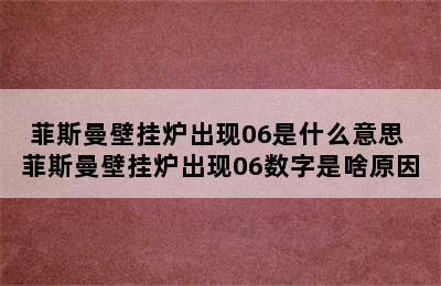 菲斯曼壁挂炉出现06是什么意思 菲斯曼壁挂炉出现06数字是啥原因